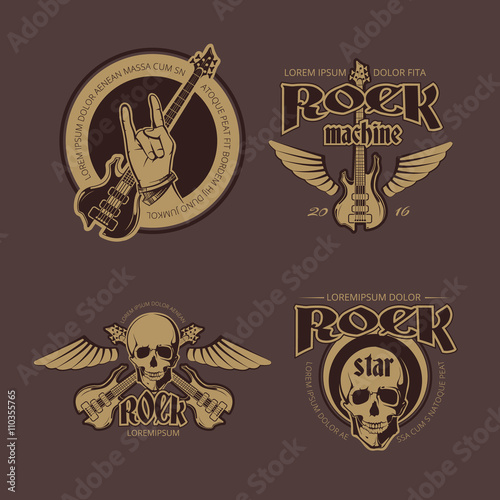Rock and Roll vector color vintage emblems, labels, badges, logos set