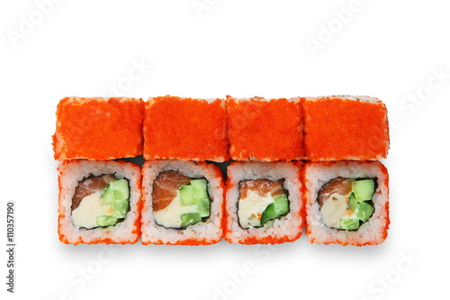 Set of sushi rolls isolated at white