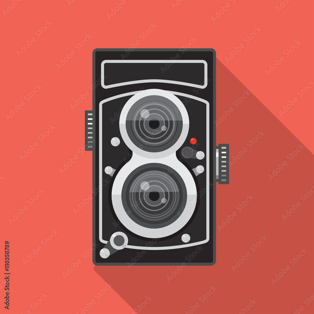 Flat 2D double lens retro film camera