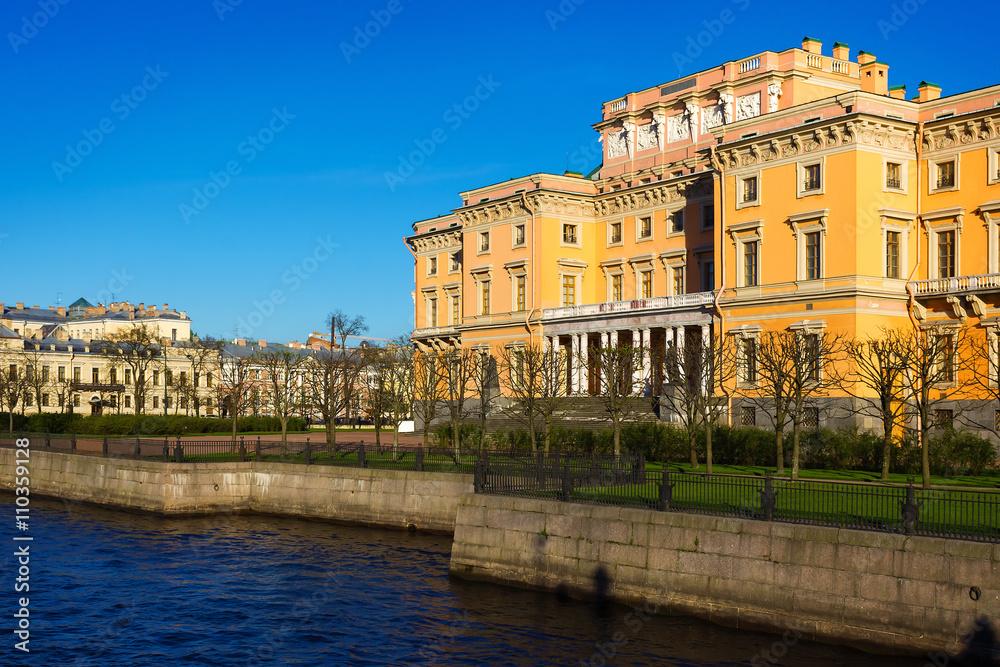 View of the Mikhailovsky Castle. Embankment of the river Moyka.