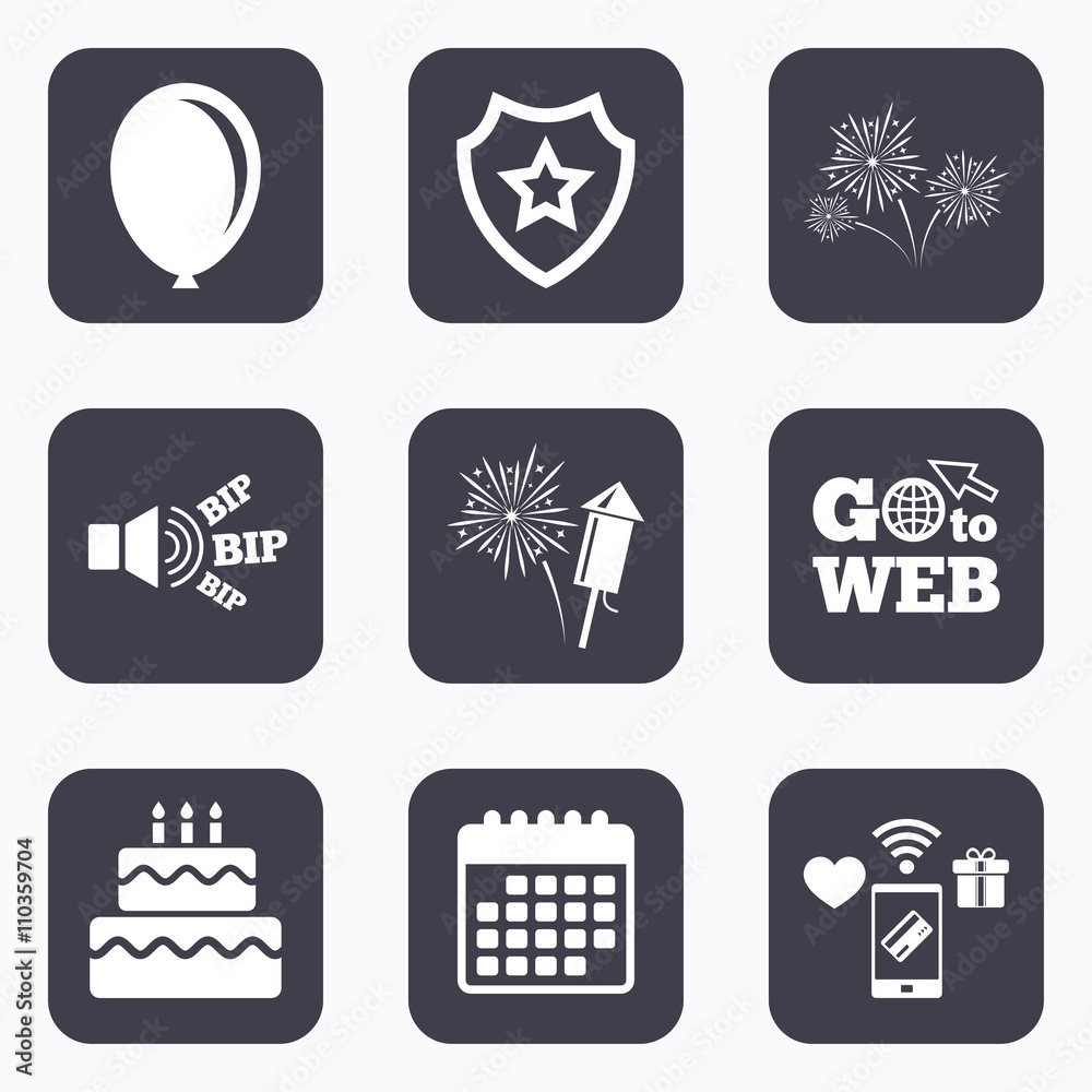 Birthday party icons. Cake and gift box symbol