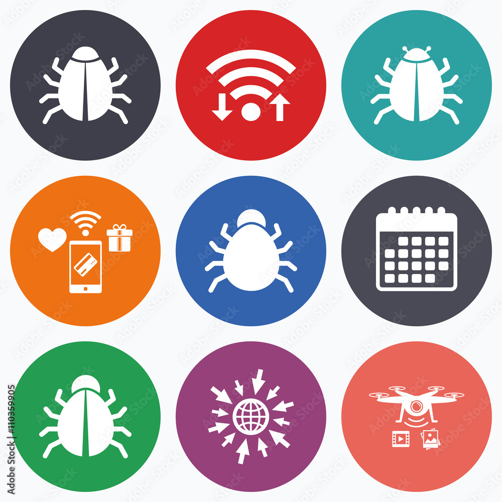 Bugs signs. Virus software error icons. Bugs signs. Virus software error icons.