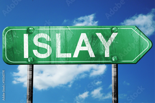 Photo Islay, 3D rendering, a vintage green direction sign