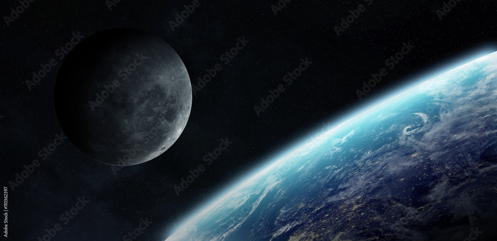 Naklejka premium View of the moon close to planet Earth in space