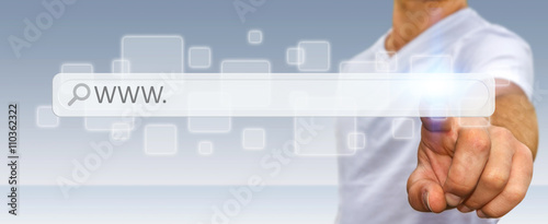 Photography Man surfing on internet with digital tactile web address bar