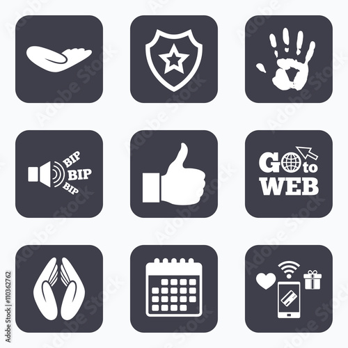 Hand icons. Like thumb up and insurance symbols.