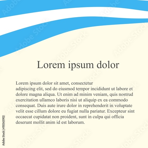 Argentinian flag background. Blue, white flag on light pink background, grey Lorem ipsum, vector