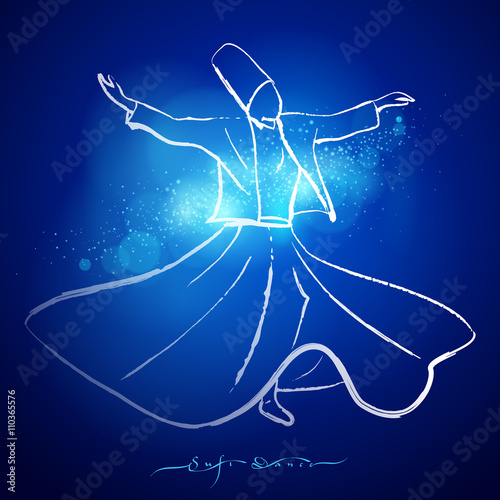 Sufi dance whirling dervish ink line sketch