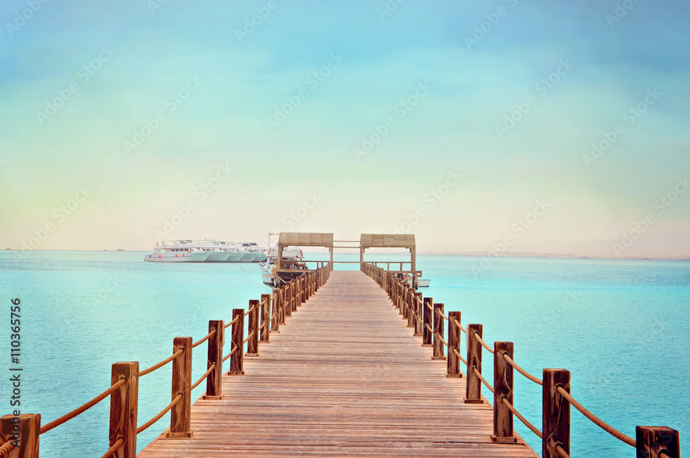 Tropical wooden pier in Red sea