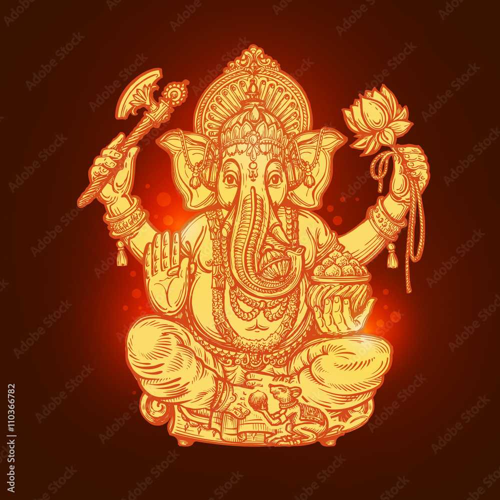 Beautiful card with God Ganesha. Vector illustration