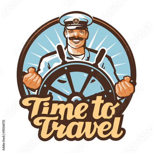 travel vector logo. journey or sailor, ship captain icon