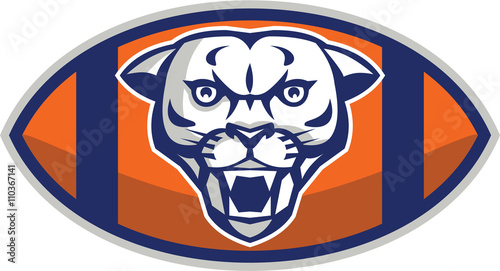 Fototapeta Naklejka Na Ścianę i Meble -  Cougar Mountain Lion Football Ball Retro