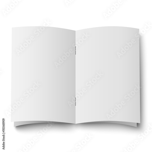 Blank white opened double spread of magazine, journal isolated