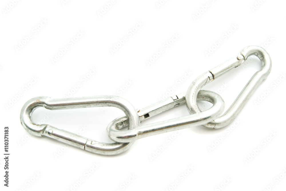 three iron carabiner on white
