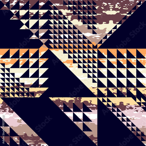 Vector geometric seamless pattern. Brush strokes.Triangles. Hand drawn grunge texture. Abstract forms