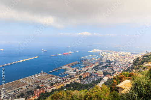 View of the sea/ocean and city of Gibraltar from the top of the rock