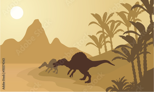 Spinosaurus in river silhouette scenery