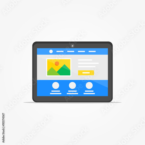 Landing page tablet vector illustration. Responsive (adaptive) web design technology creative concept. Friendly user interface landing page graphic design.
