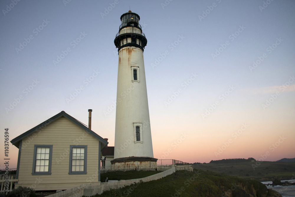  light house on the coast of Northern California at Sunset.