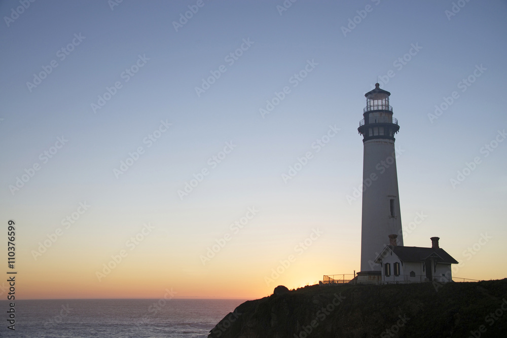 light house on the coast of Northern California at Sunset.