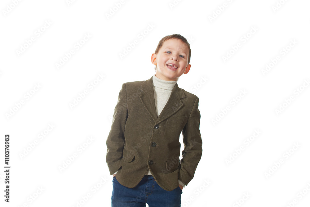 Portrait of cheerful boy isolated over white background