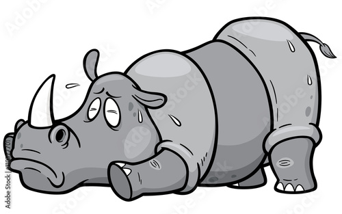 Vector illustration of Cartoon rhino in Hot Weather