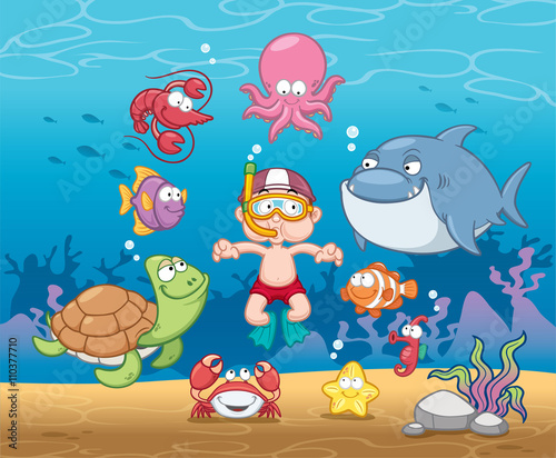 Vector illustration of Snorkeling boy under the sea