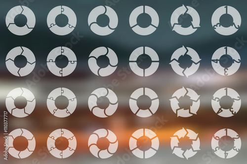 Vector circle arrows for infographic, diagram, graph, presentation, chart. Business cycle concept with 3, 4, 5, 6 options, parts, steps, processes. Blur background.
