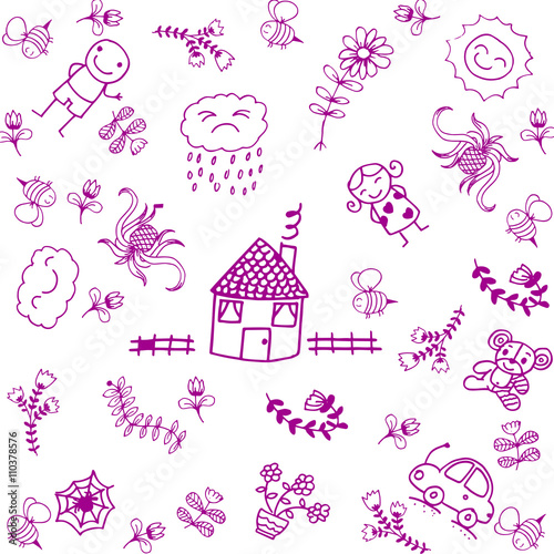 purple house and garden doodle art