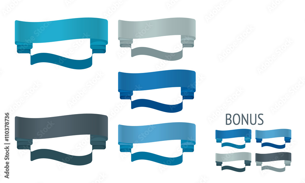 Blue Ribbons Vector. Set of design elements banners ribbons.