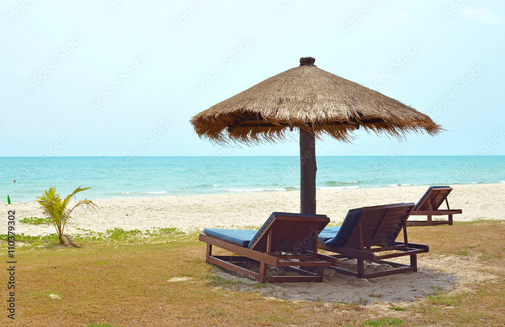 Summer, Travel, Vacation and Holiday concept - Beach Chairs and