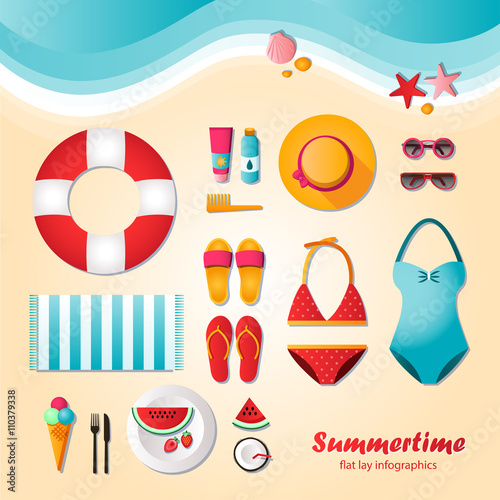 Summertime flat lay infographics.