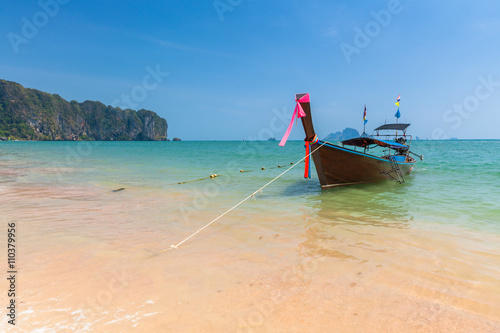 Traditional long-tail boat on the Ao Nang beach, Krabi, Thailand