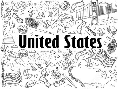United States coloring book vector illustration