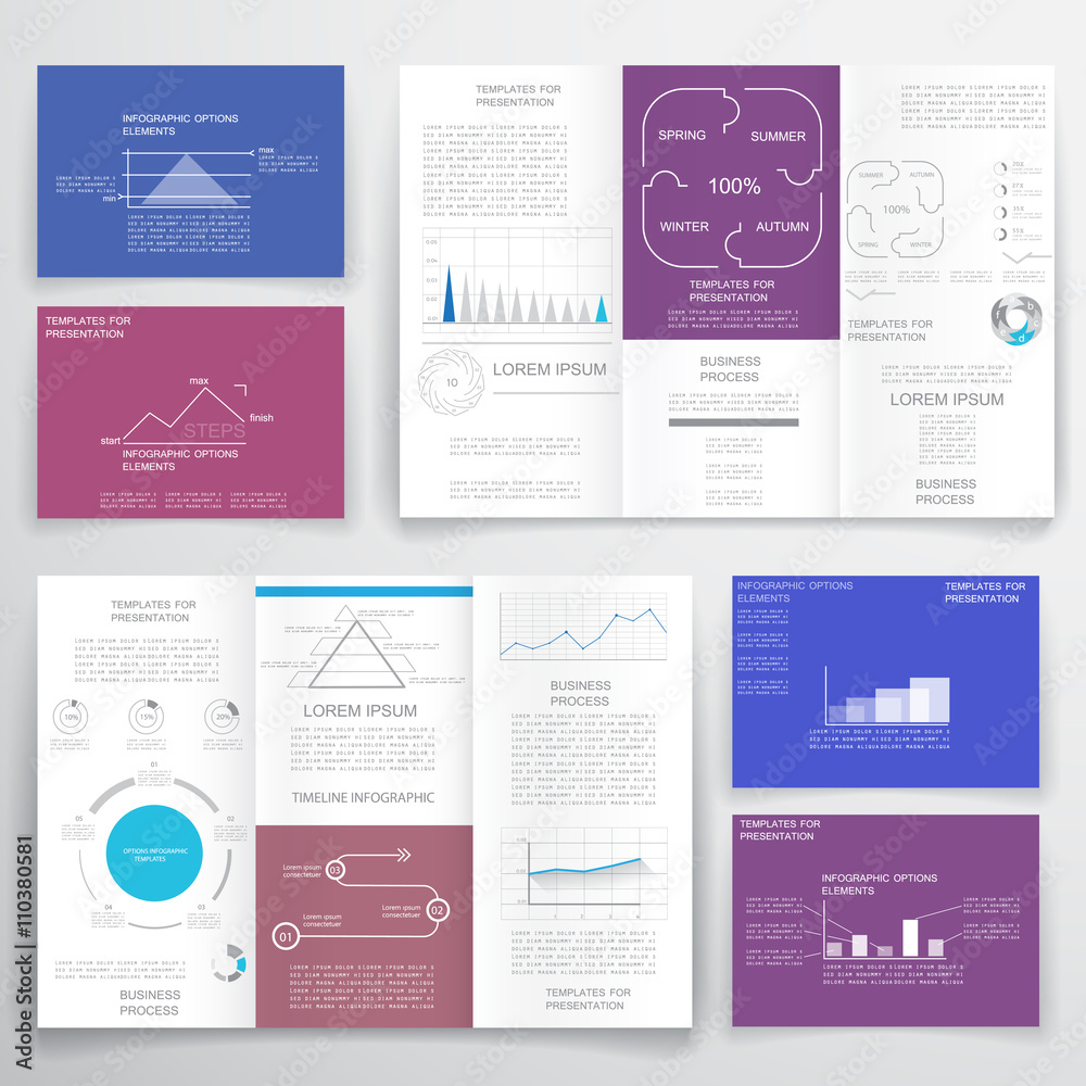 Brochure design for business reports, cover layout and infograph