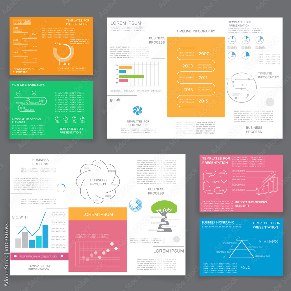 Business graphics brochure, vector set