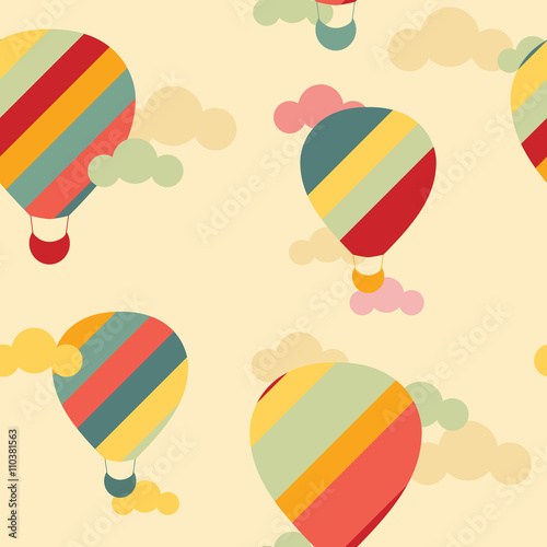Vector seamless pattern with colorful hot air balloons on the sky