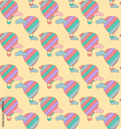 Vector seamless pattern with colorful hot air balloons on the sky