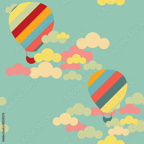 Vector seamless pattern with colorful hot air balloons on the sky
