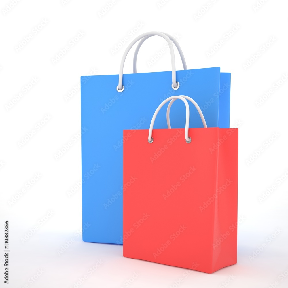 Paper Shopping Bags isolated on white background. 3d rendering. Paper Shopping Bags isolated on white background. 3d rendering.