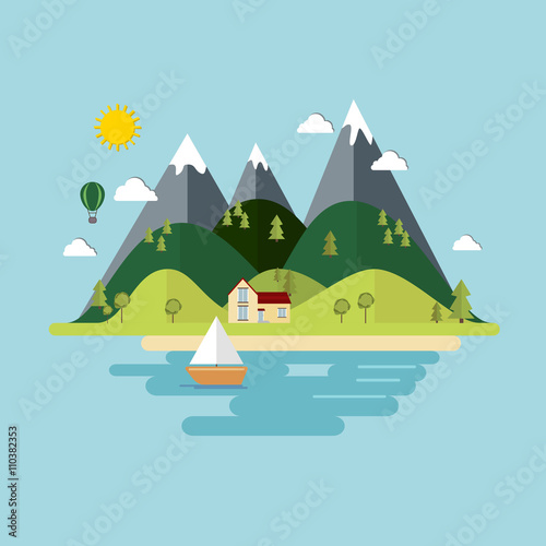 Backgrounds with illustration of mountain and river landscape
