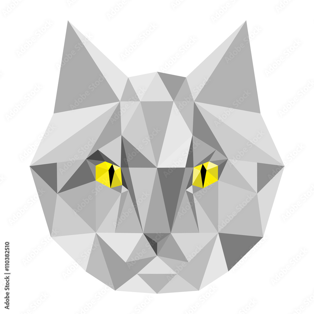 Fototapeta premium Polygonal geometric triangle grey colored cat portrait. Vector illustration.