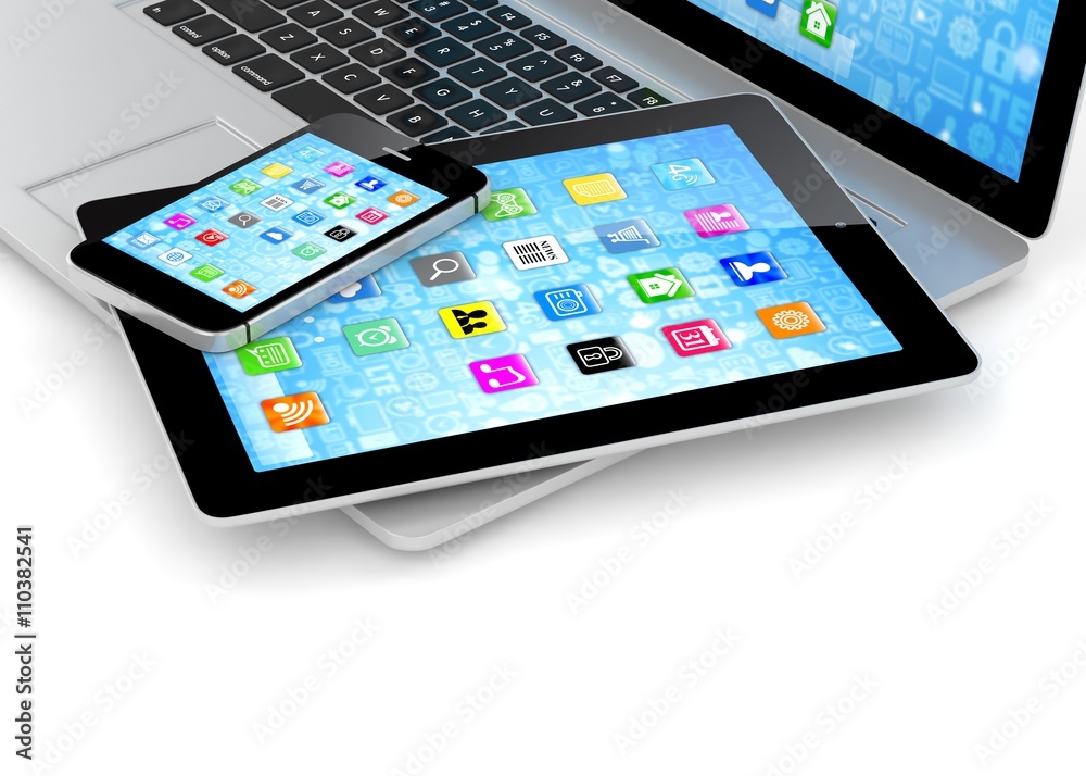 Laptop, phone and tablet pc. 3d rendering. Laptop, phone and tablet pc. 3d rendering.