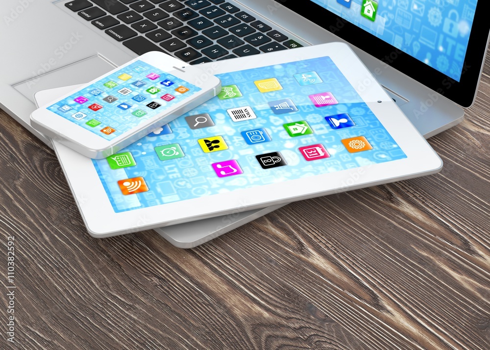 Laptop, phone and tablet pc. 3d rendering. Laptop, phone and tablet pc. 3d rendering.