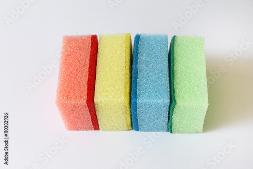 Scouring and sponge on white isolated background