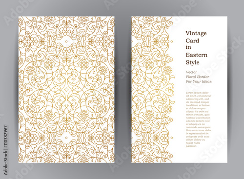 Golden floral vintage cards in Eastern style.