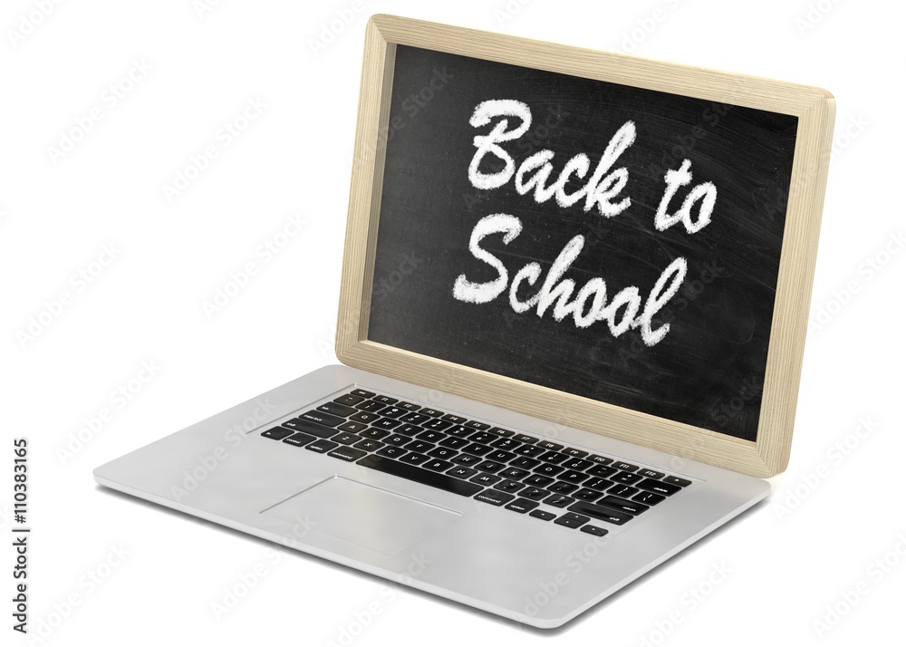 Laptop with chalkboard, back to school, online education concept. 3d rendering. Laptop with chalkboard, back to school, online education concept. 3d rendering.