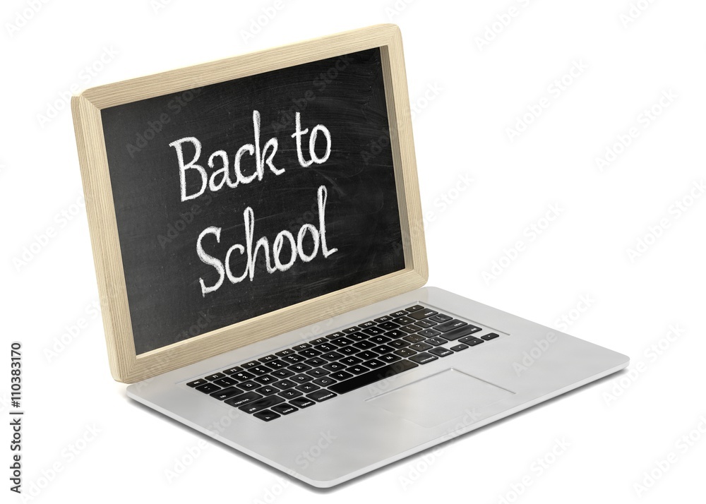 Laptop with chalkboard, back to school, online education concept. 3d rendering. Laptop with chalkboard, back to school, online education concept. 3d rendering.