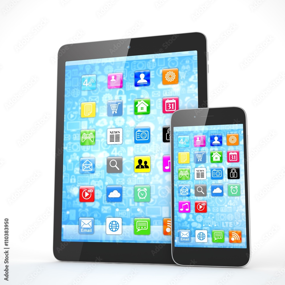 Tablet and smartphone on a white. 3d rendering. Tablet and smartphone on a white. 3d rendering.