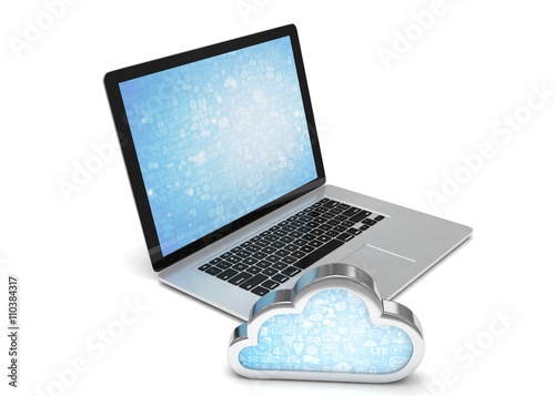 Laptop with cloud computing symbol. 3d render
